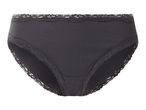Black ribbed cotton briefs with lace trim