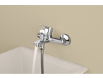 Livarno mixer tap with water flowing into a white sink.