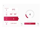 A digital control panel for a kitchen appliance with settings for temperature, timer, speed, and direction.