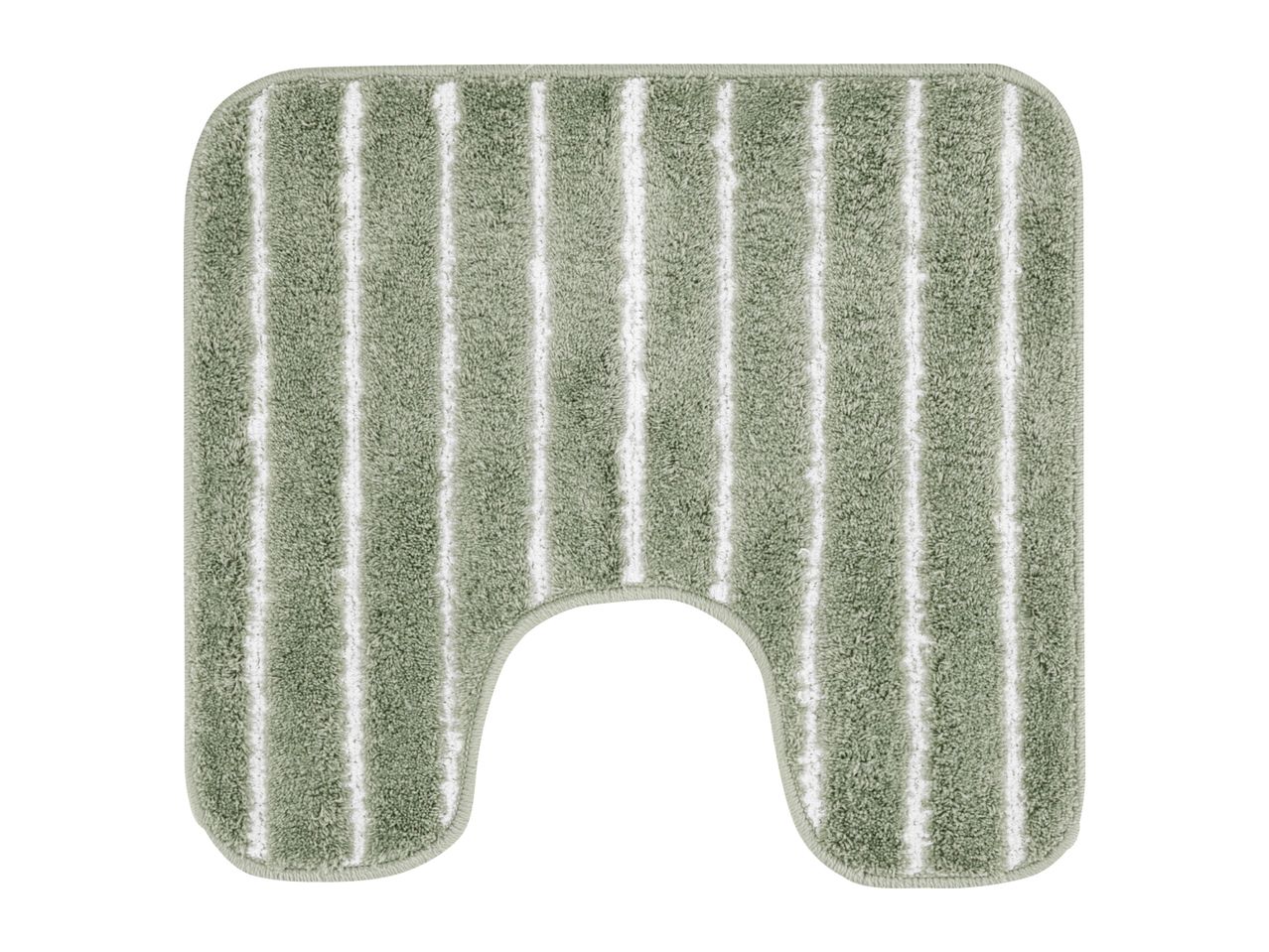 Green striped toilet mat with a U-shaped cut-out.