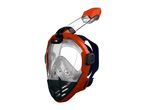 Orange and black full-face snorkeling mask with a clear visor and snorkel