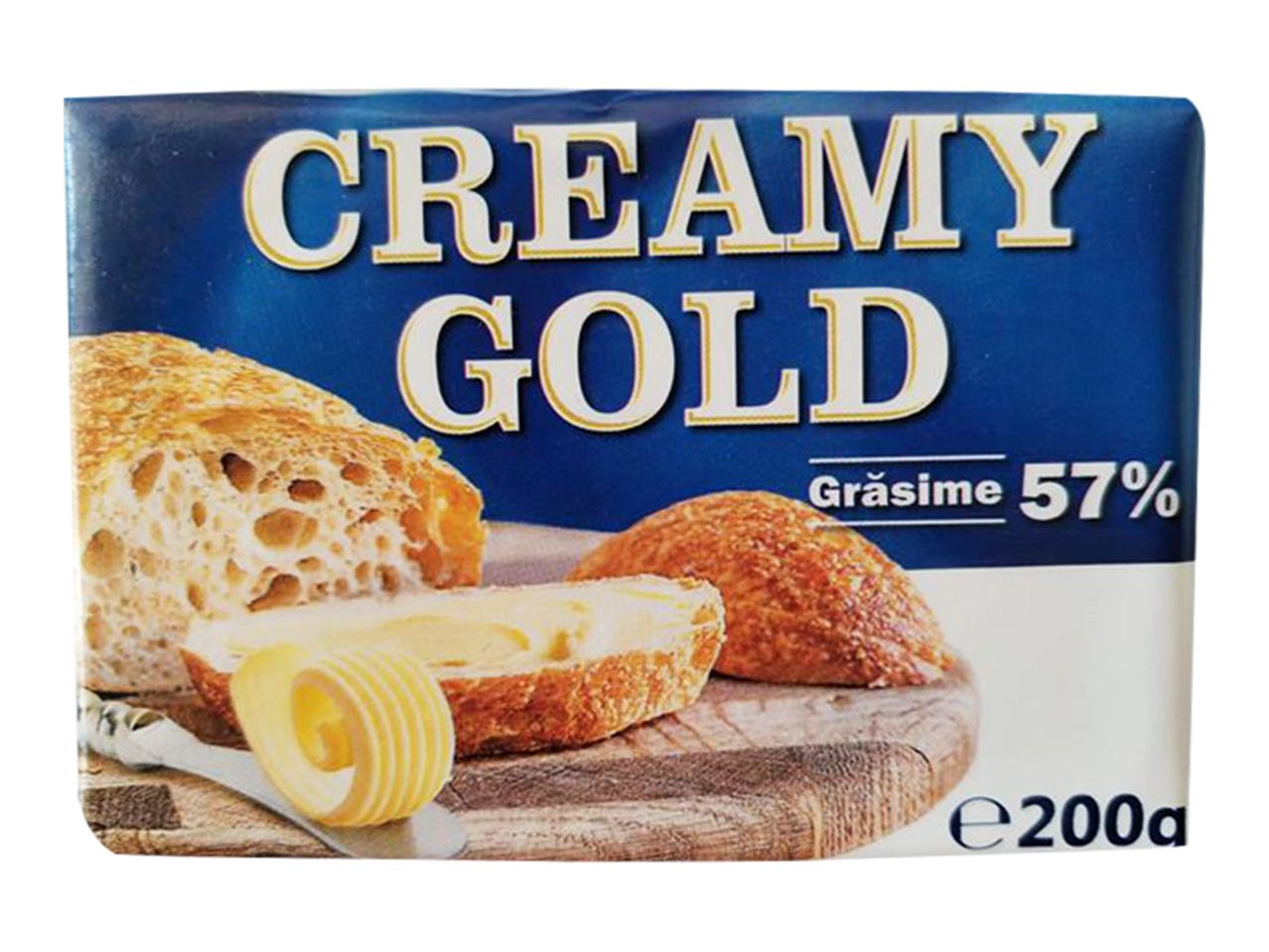 Unt Creamy Gold 57%, 200g, pe pâine.