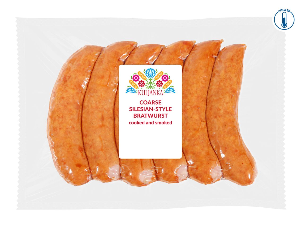 Package of four Krakus brand Polish Kielbasa sausages.
