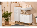 Livarno tall bathroom cabinet and vanity unit in a modern bathroom setting.