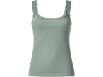 Light green ribbed camisole with lace trim