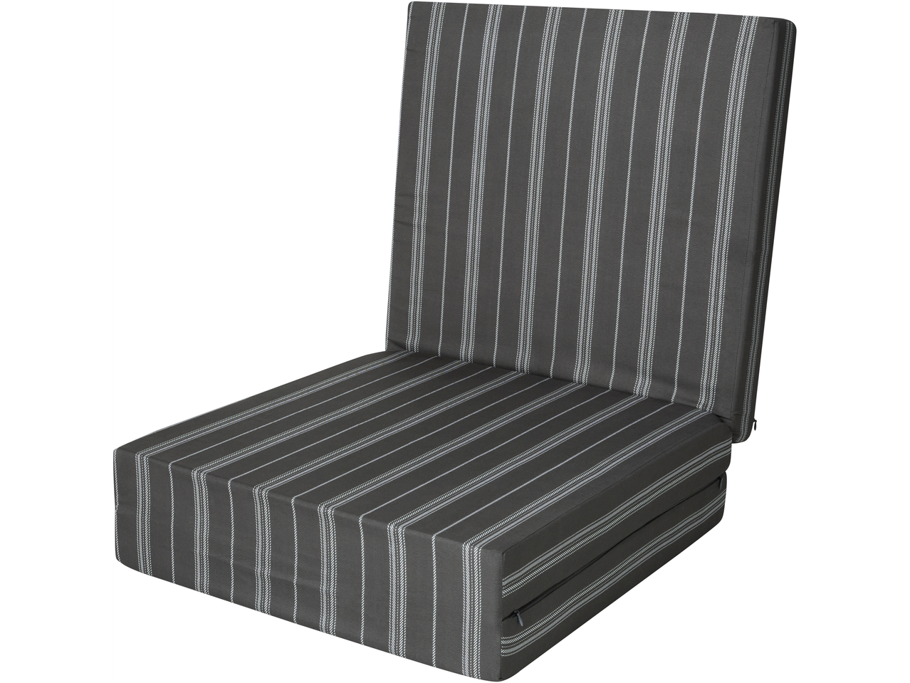 LIVARNO HOME® viesu matracis pelēkā krāsā ar baltām svītrām, salocīts krēslā