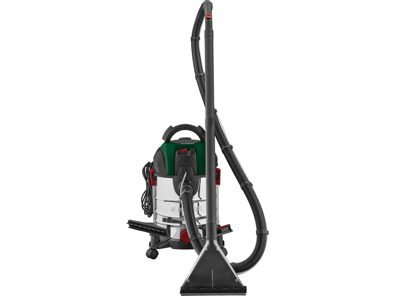 Parkside nedves és száraz porszívó, felmosó funkcióval, fekete és zöld színben.
