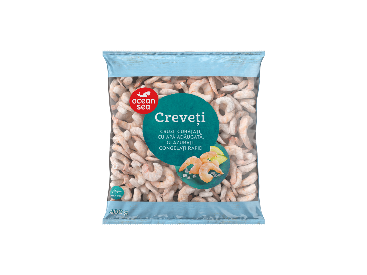 Ocean Sea Creveți 80/120, cruzi, curățați, glazați, congelați rapid, ambalaj de 400g.