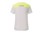 White and neon yellow short-sleeved athletic shirt with a reflective stripe.