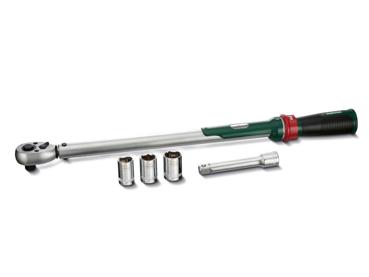 Parkside torque wrench with sockets and extension bar.