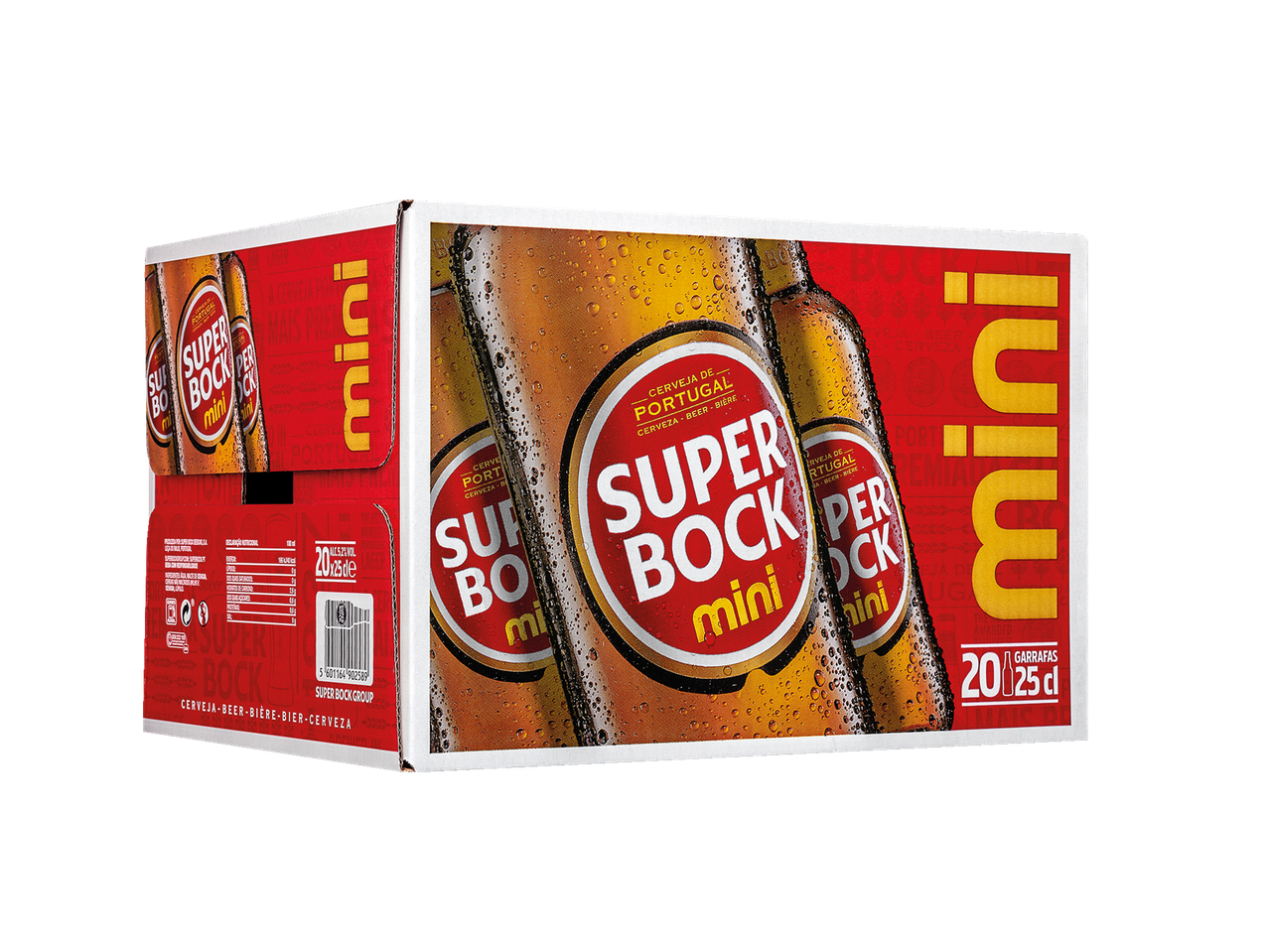 Caixa de mini cervejas Super Bock.