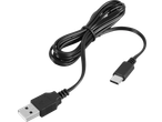 Cablu de încărcare negru USB-A la USB-C, înfășurat și gata de utilizare.