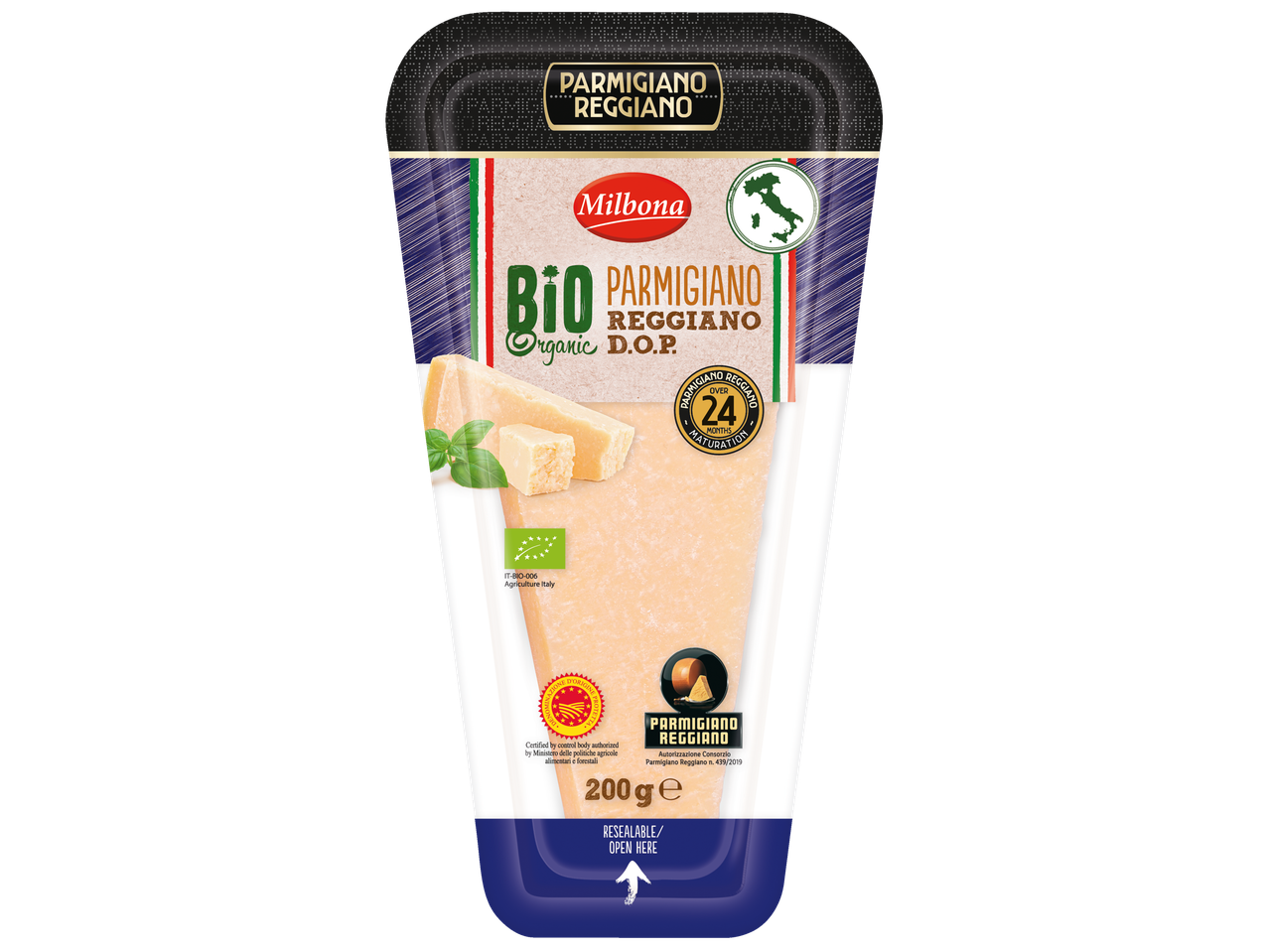 Milbona Organic Parmigiano Reggiano D.O.P. kaas, 200g