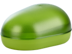 Um saboneteira oval de plástico, verde.