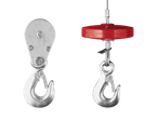 Crane hooks and red brake mechanism.
