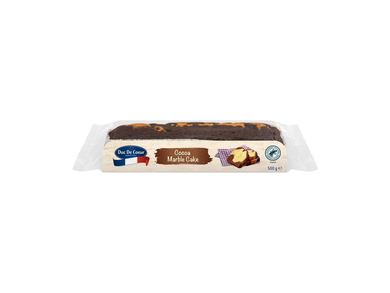 Verpakte Duc De Coeur cacaomarmercake, 500 g
