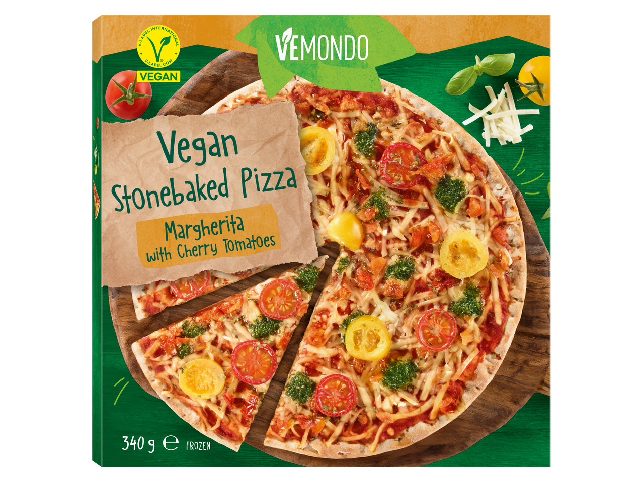 Pizza vegană Vemondo cu roșii cherry.
