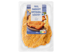 Friss, panírozott sertéskaraj szeletek csomagolásban, Nutri-Score-ral és elkészítési útmutatóval.