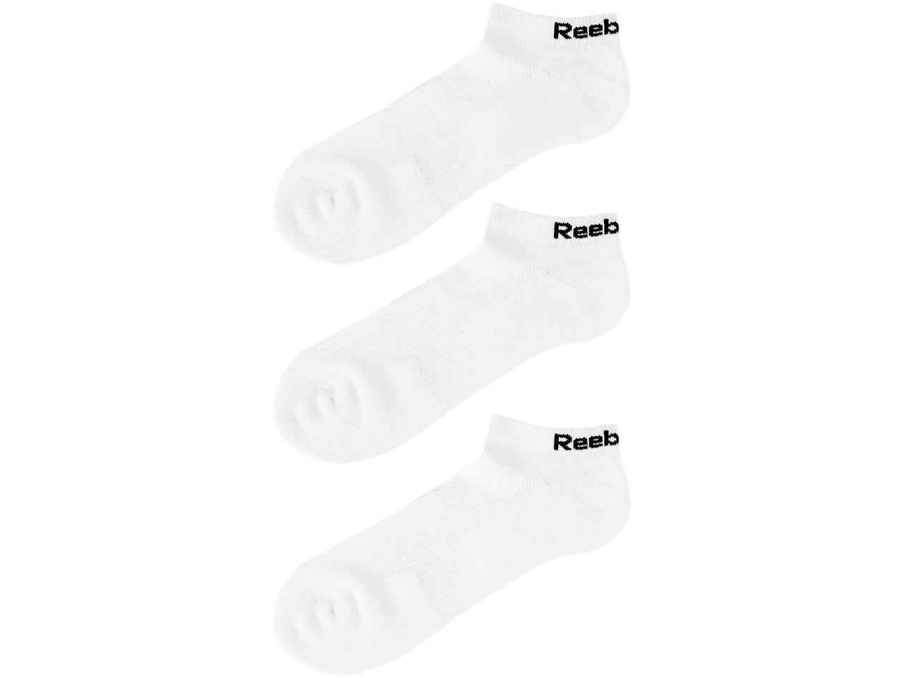 Three pairs of white Reebok adults' sports socks with black logo