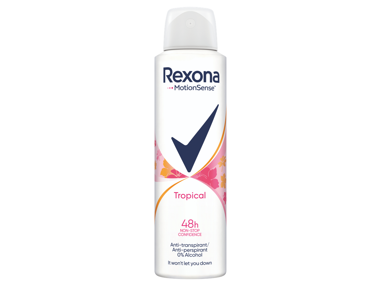 Desodorizante antitranspirante em spray com aroma tropical, 48h de proteção e 0% álcool.