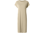 Vestido bege de manga curta para mulher.