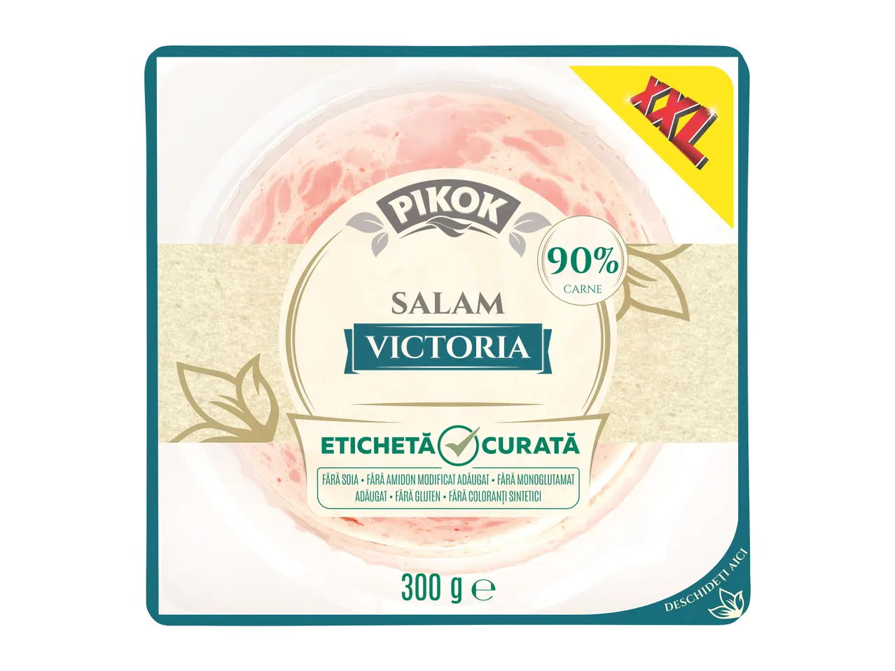 Salam Victoria, 90% carne, etichetă curată, fără soia, amidon modificat, monoglutamat, gluten, coloranți sintetici, 300g.