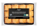 Deluxe mini worstenbroodjes in een verpakking met bakinstructies.