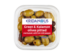 ERIDANOUS Groene & Kalamon ontpitte olijven, gemarineerd met hete chilipeper, 380g.