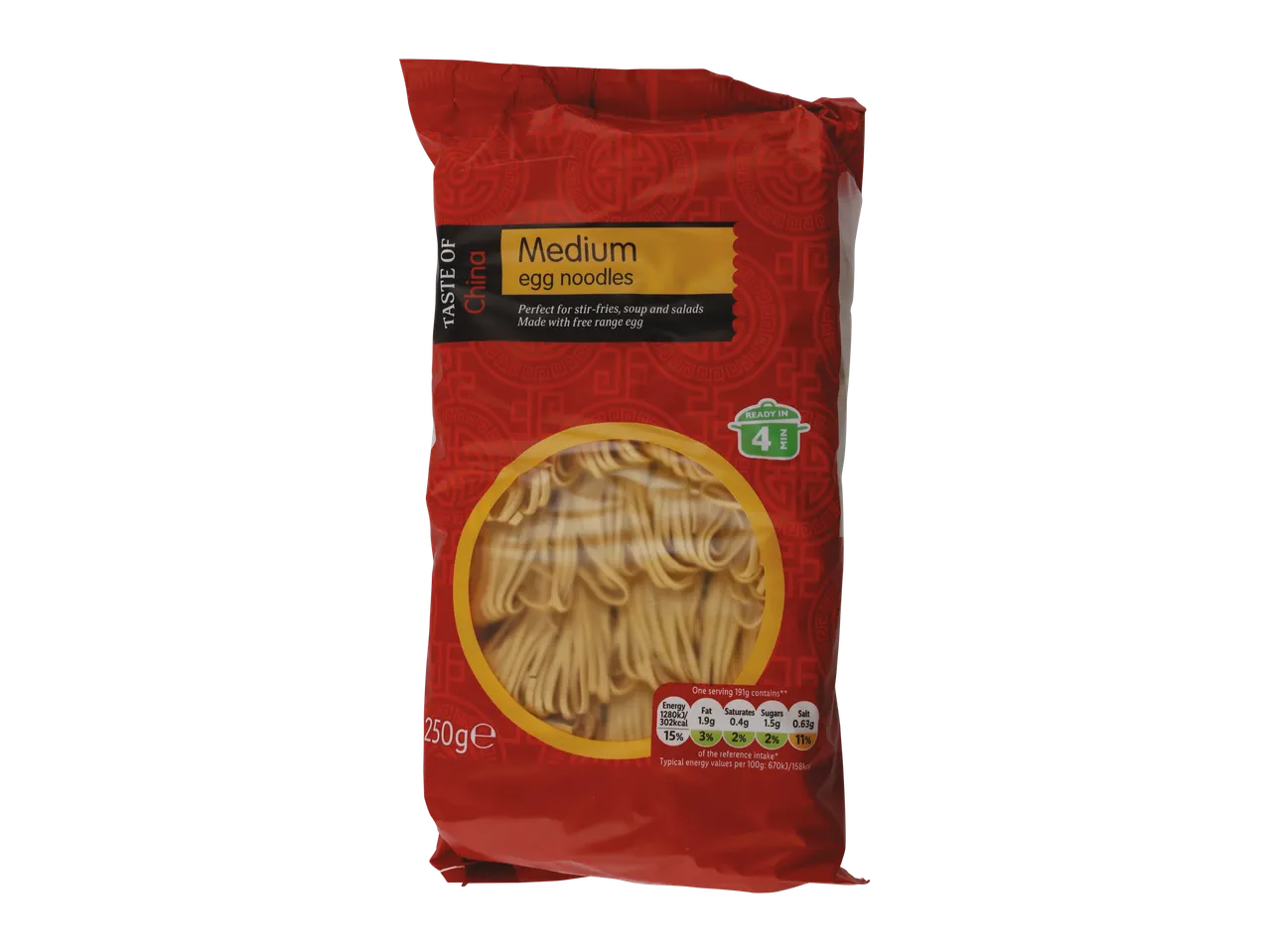 Taste of China Medium Egg Noodles packaging.