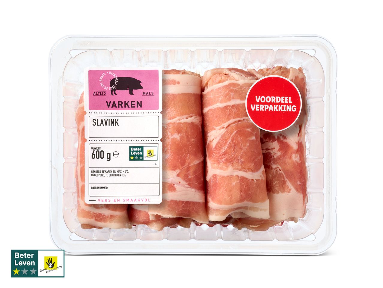 Beter Leven varkens slavink in voordelige verpakking.