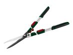 Hedge shears with extendable handles and red locking mechanisms