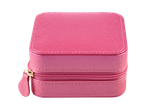 Caixa de joias quadrada rosa com zíper.