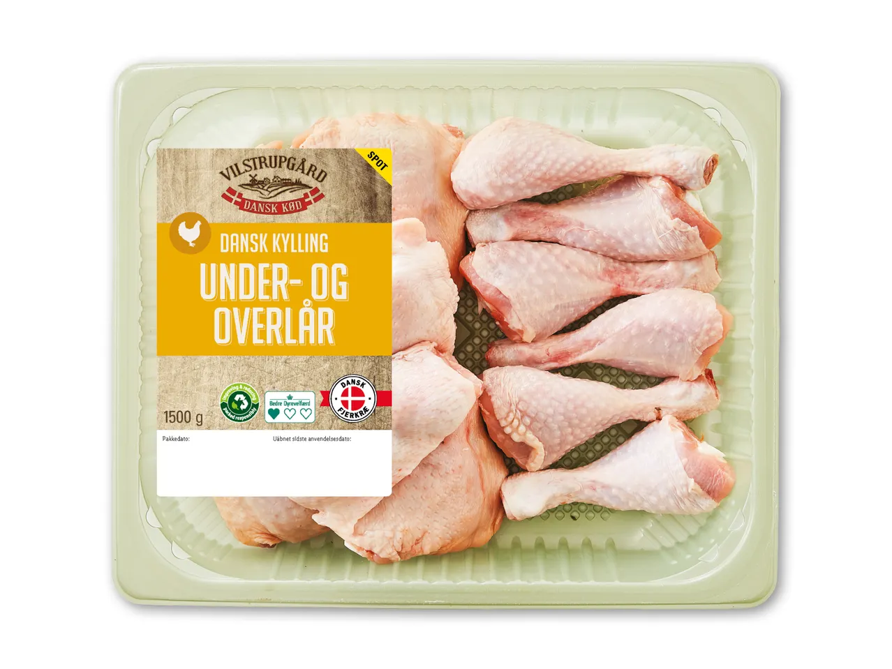 Pakke med Vilstrupgaard dansk kylling under- og overlår.