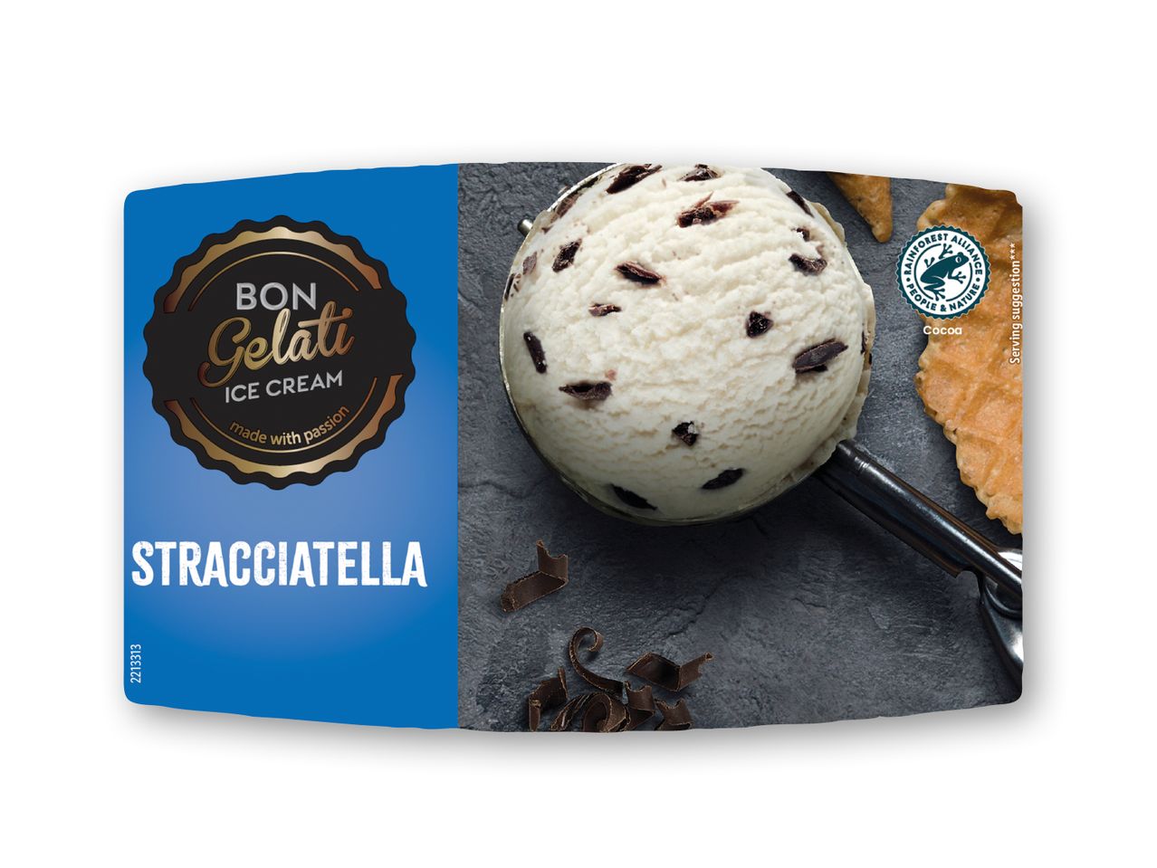 Bon Gelati Stracciatella is iscreme med chokolade stykker.
