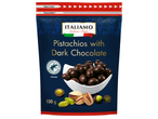 Пакетче шамфъстък с тъмен шоколад, с надпис „Pistachios with Dark Chocolate“ и „150 g“.