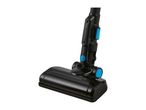 A black and blue cordless stick vacuum cleaner.