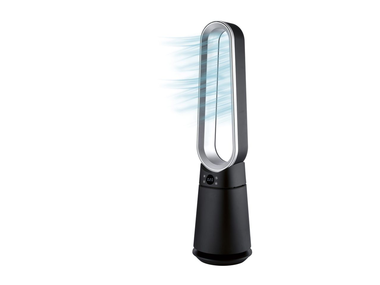 A sleek, black Dyson bladeless fan with a UV-C light.