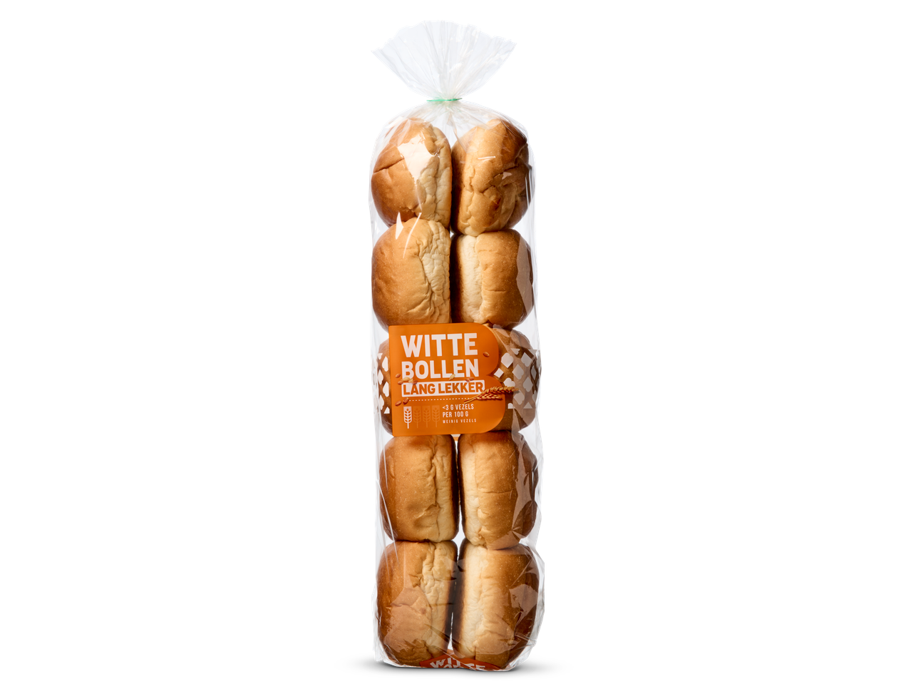 Witte bolletjes in een plastic zak.