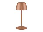 Copper-colored cordless LED table lamp with a round base and dome shade