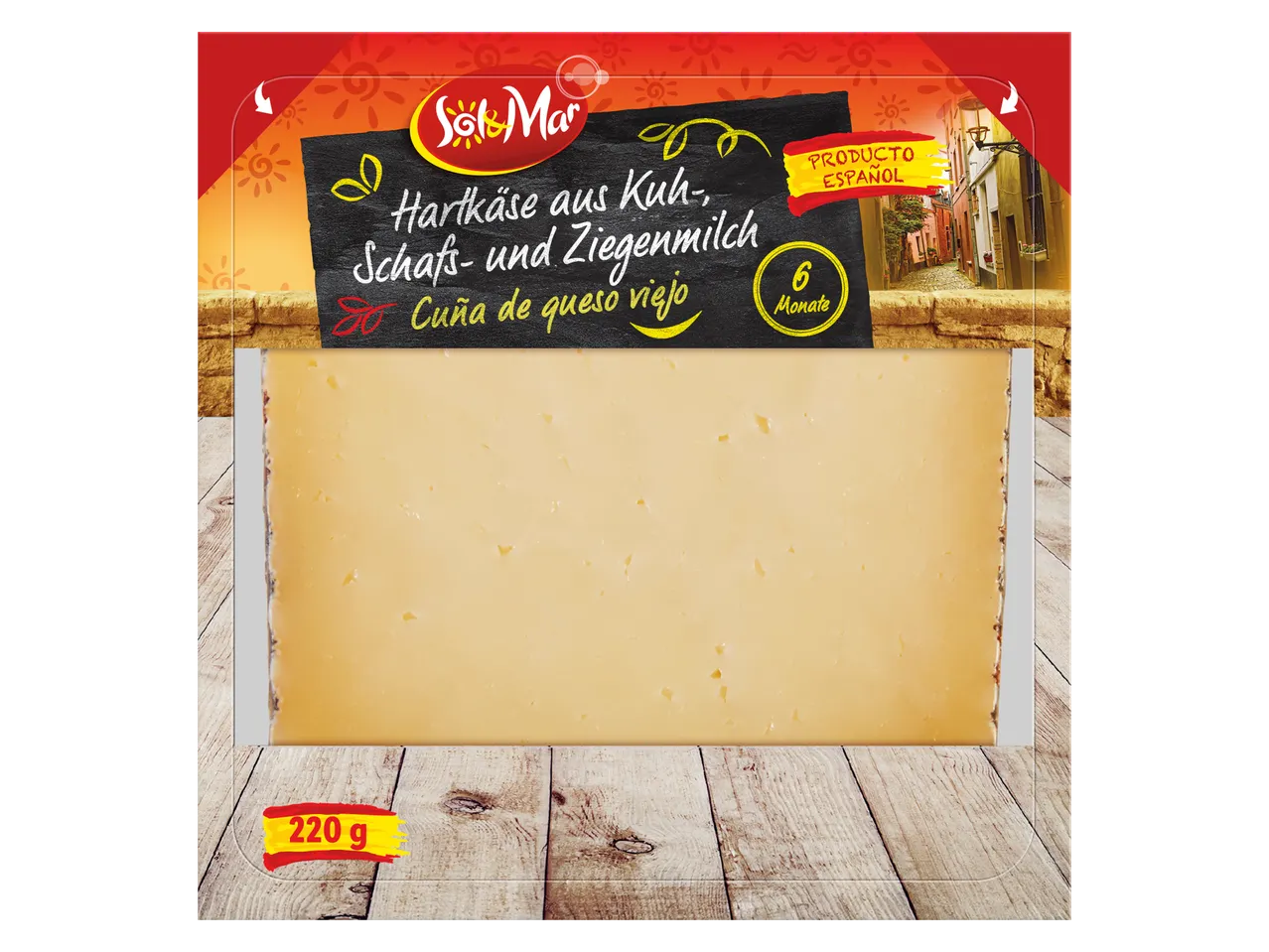 Sol y Mar spanischer Hartkäse aus Kuh-, Schafs- und Ziegenmilch (220g).