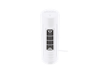 Ventilador de torre branco com três velocidades.