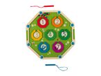 Wooden magnetic maze board with numbers 1-7, colorful beads, and two magnetic wands.