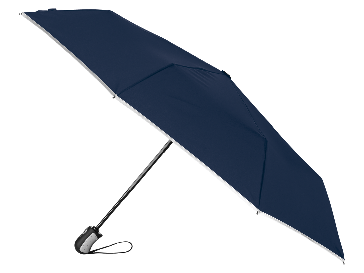 Un ombrello Esmara® blu scuro aperto.