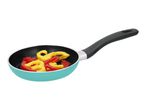 Frying pan with red and yellow bell pepper slices