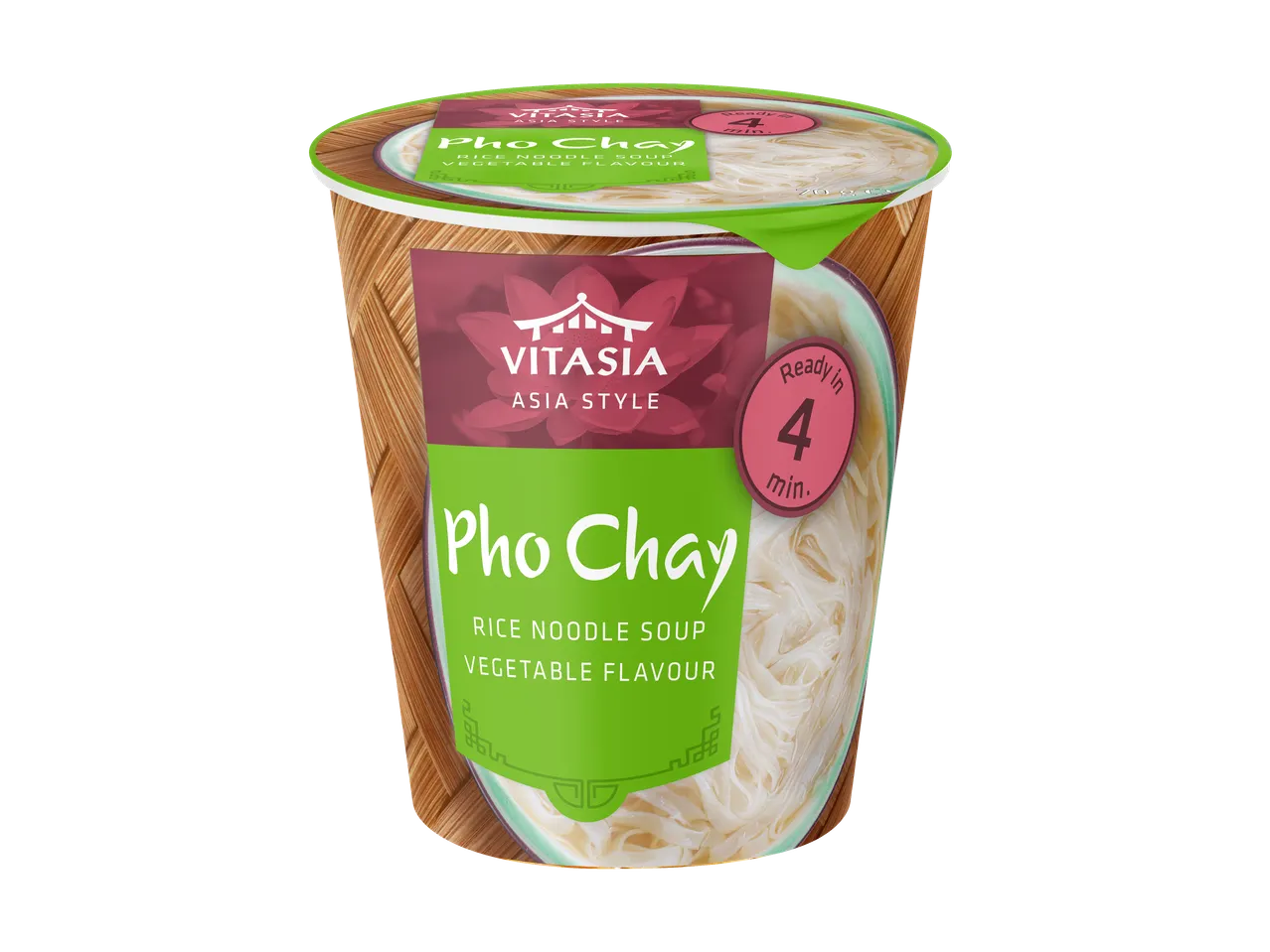 VITASIA Pho Chay instant rijstnoedelsoep met groentesmaak, klaar in 4 minuten.