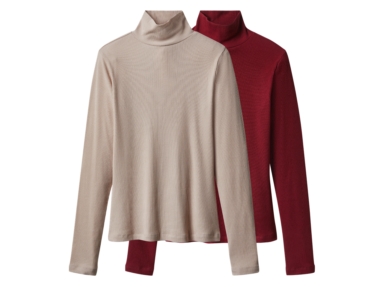 Две рипсени блузи с поло яка, едната бежова, другата тъмночервена