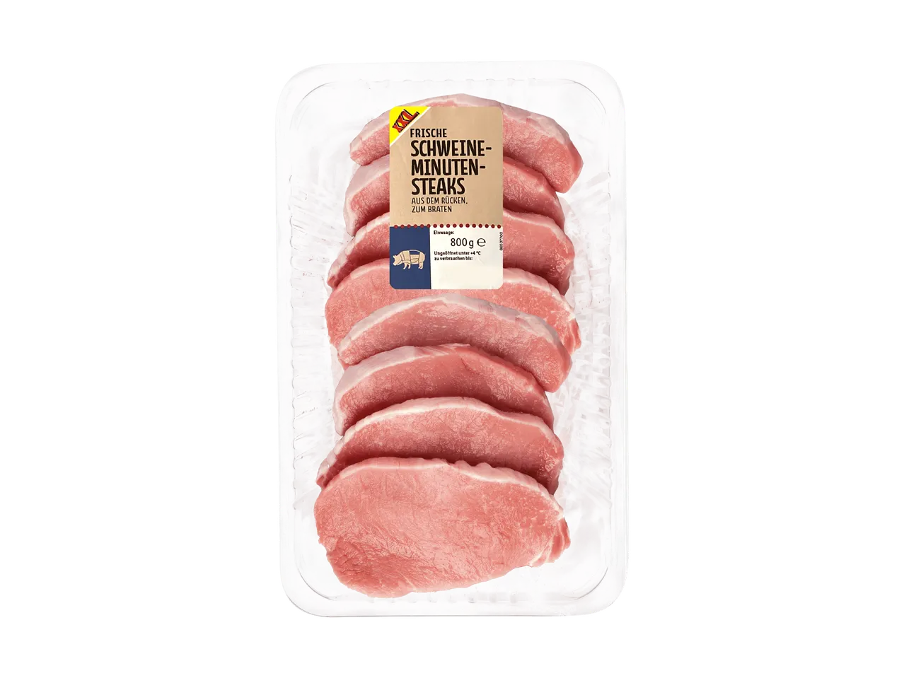 Frische Schweine-Minutensteaks aus dem Rücken, zum Braten, 800g Packung