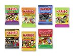 Syv Haribo-slikposer, herunder Click Mix, Stjerne Mix, Skipper Mix og Matador Mix.