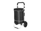 Black shopping trolley with reflective strips and large wheels