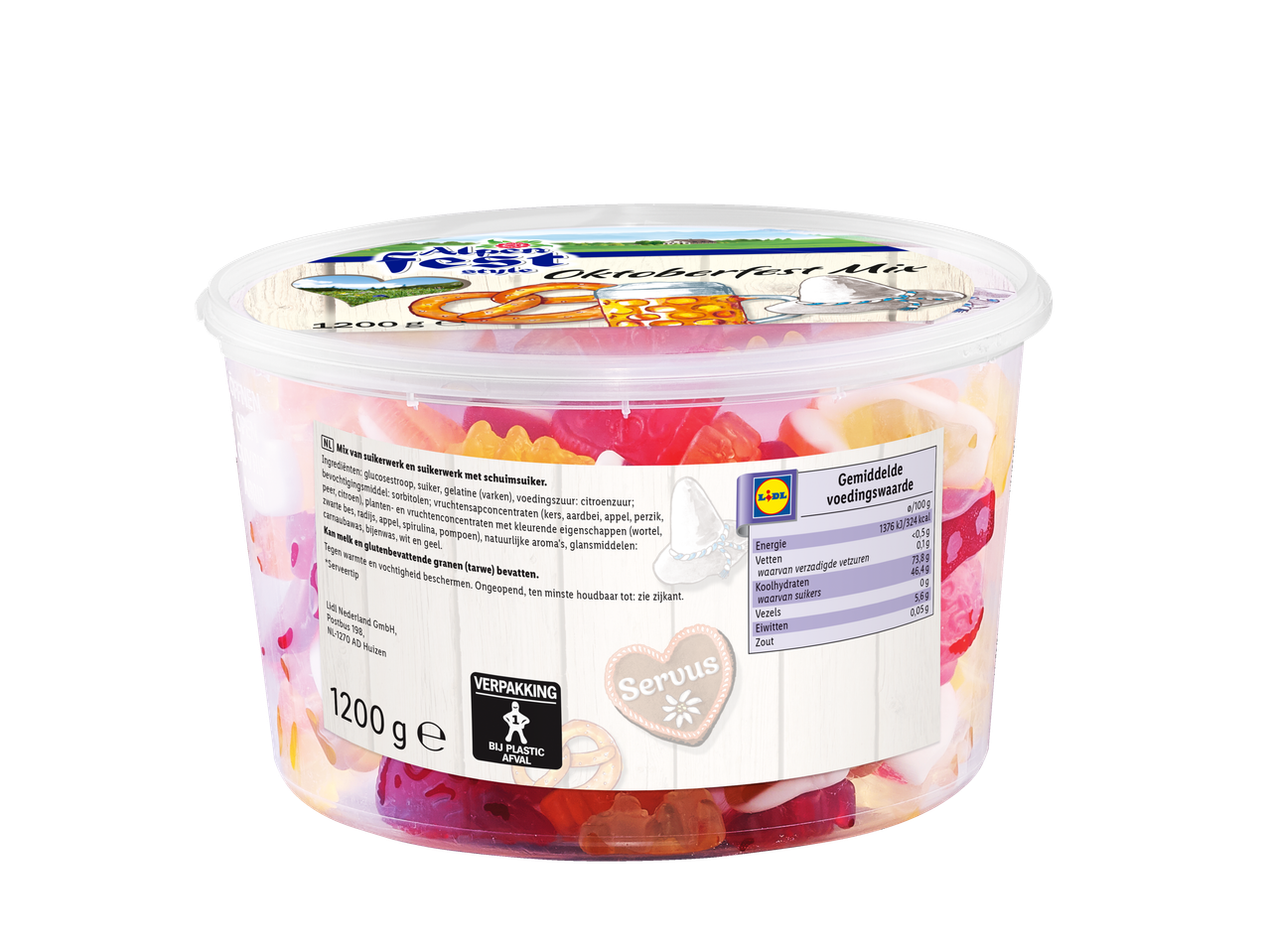 Servus Oktoberfest Mix: gummyberen en fruitgummi in een 1200g bak.